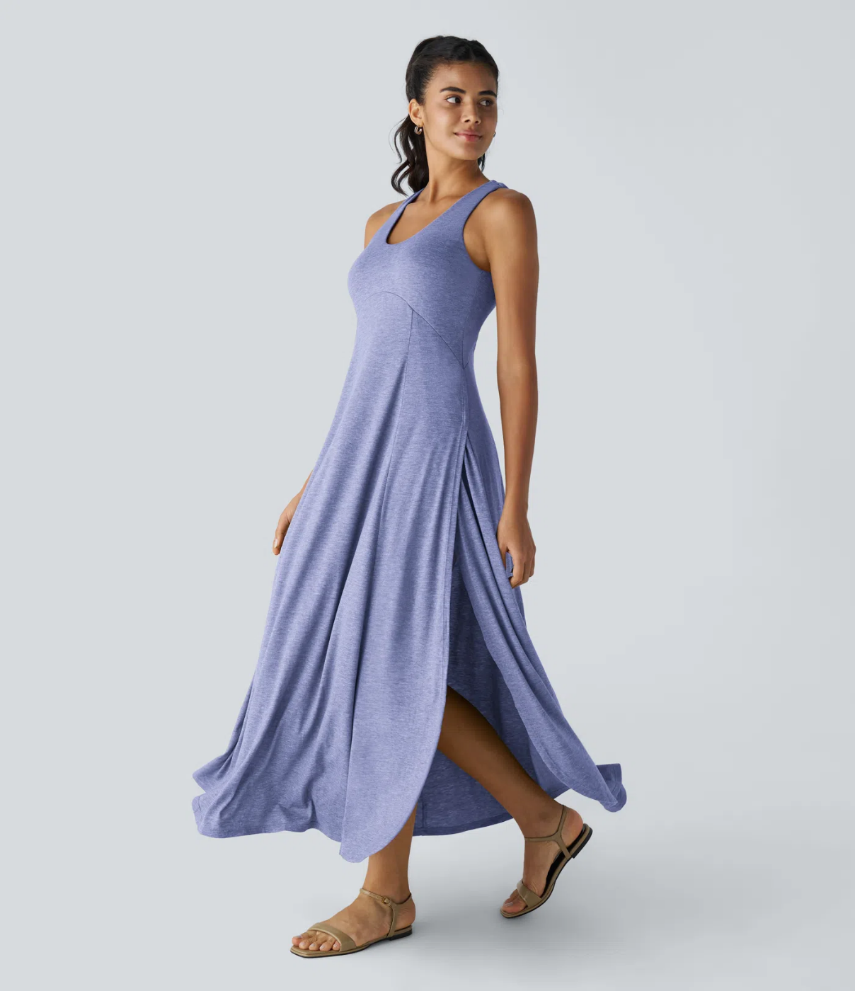 Halara | Maxi Dress con Spacco Laterale e Schiena Scoperta