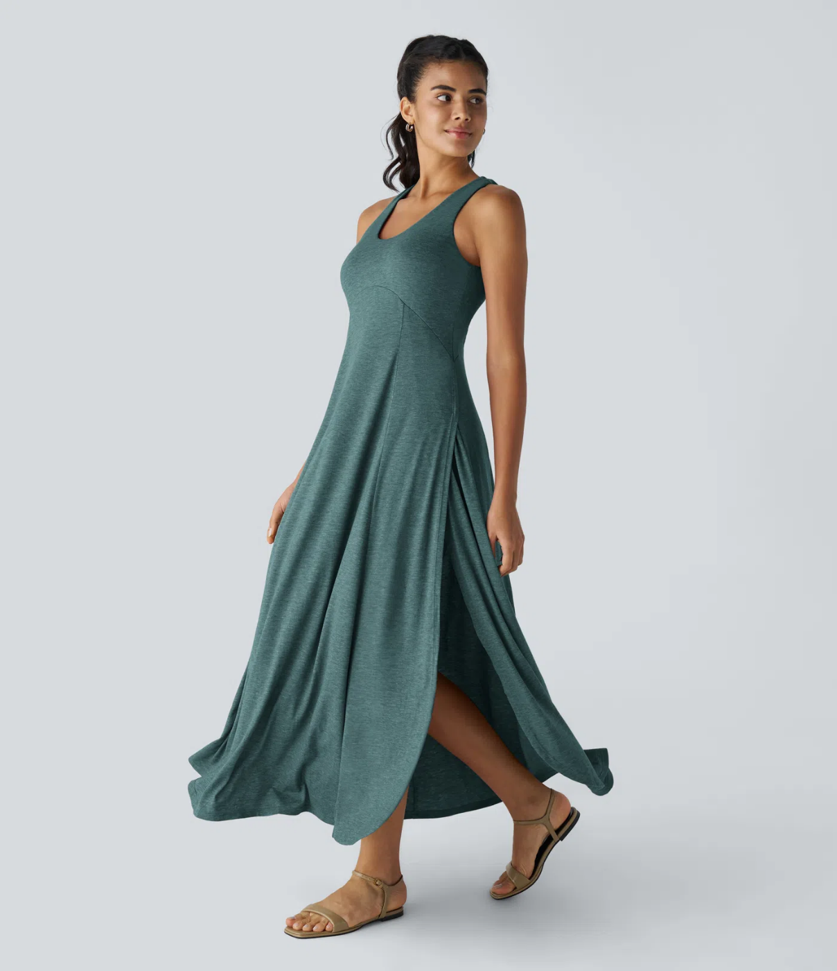 Halara | Maxi Dress con Spacco Laterale e Schiena Scoperta