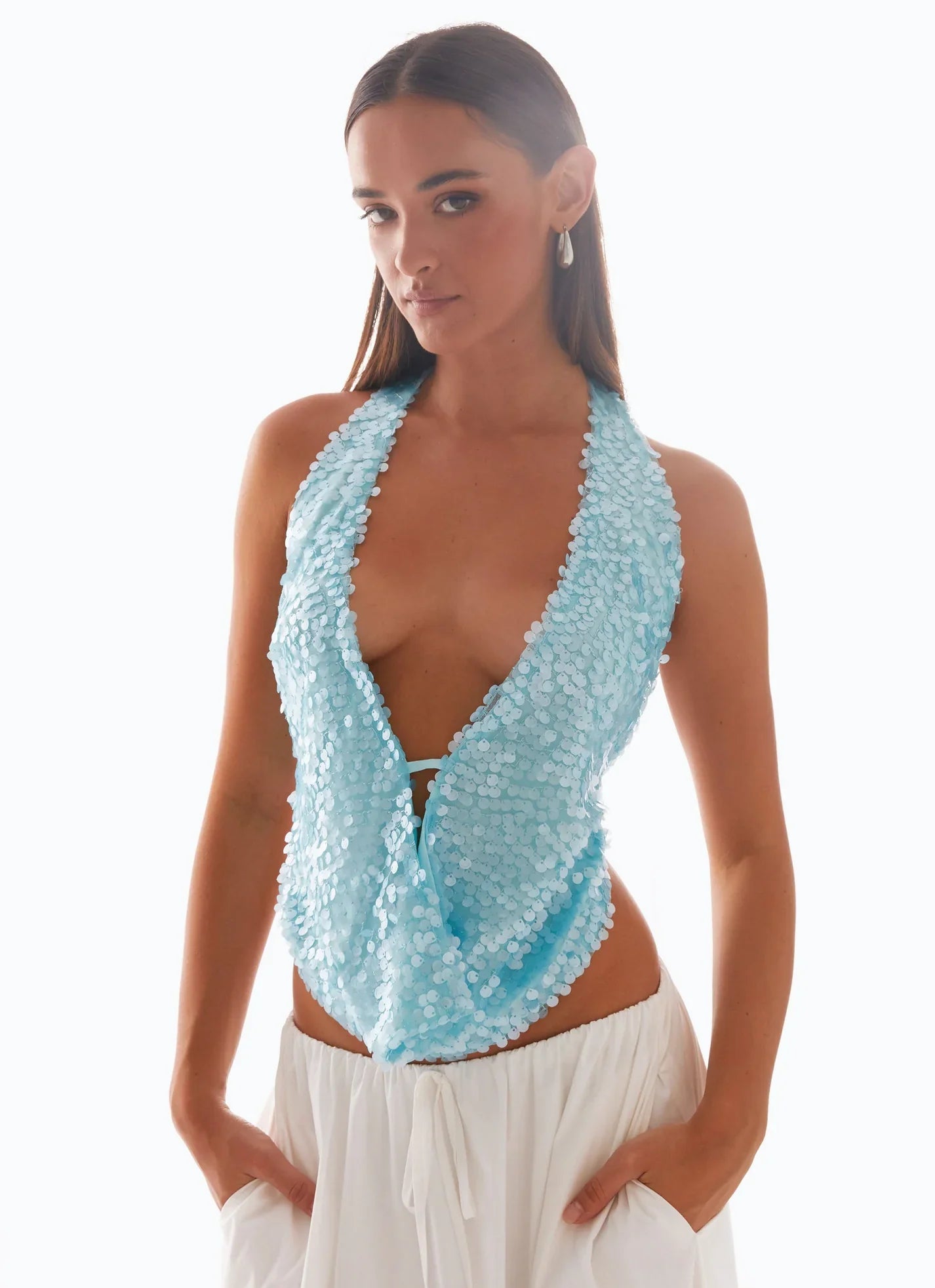 LUNA AZZURRO COWL TOP