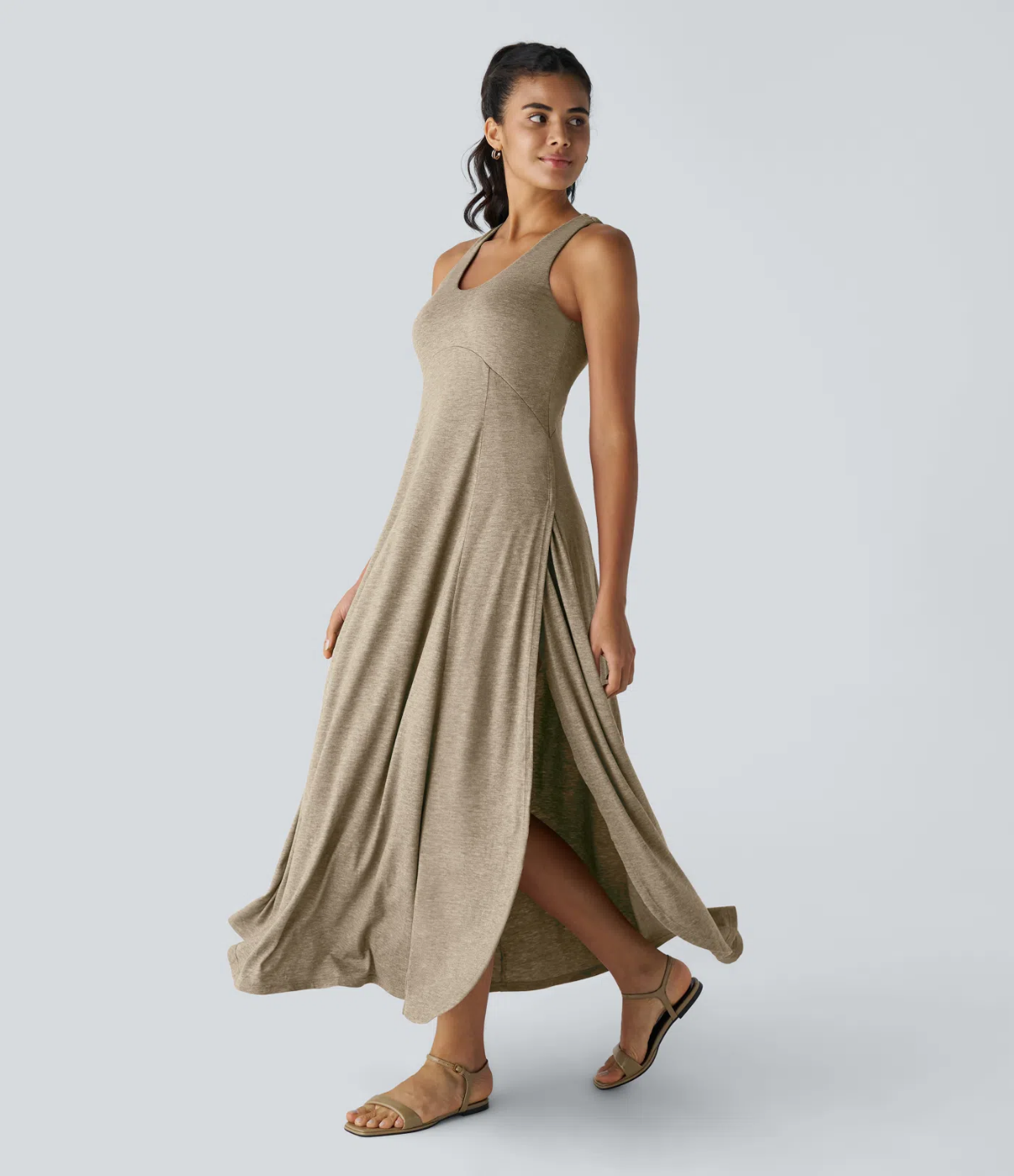 Halara | Maxi Dress con Spacco Laterale e Schiena Scoperta