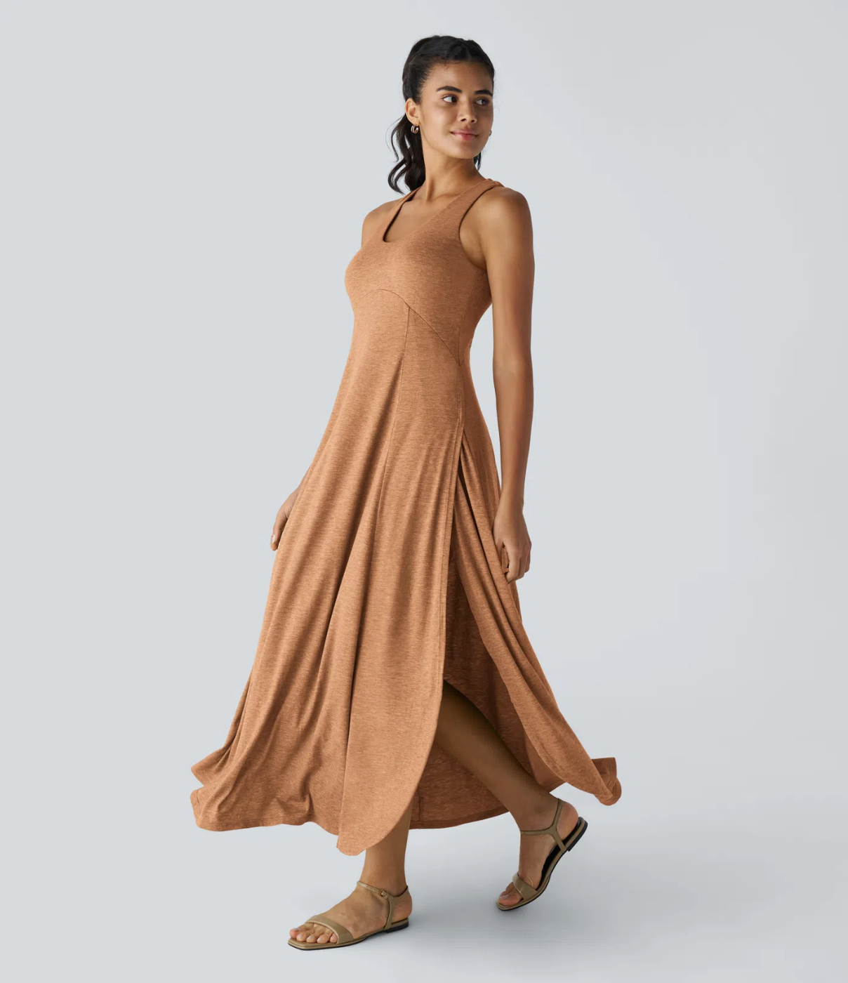 Halara | Maxi Dress con Spacco Laterale e Schiena Scoperta