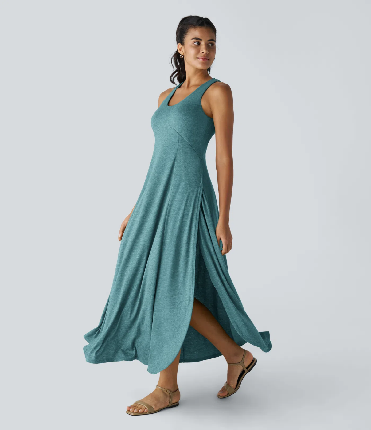 Halara | Maxi Dress con Spacco Laterale e Schiena Scoperta