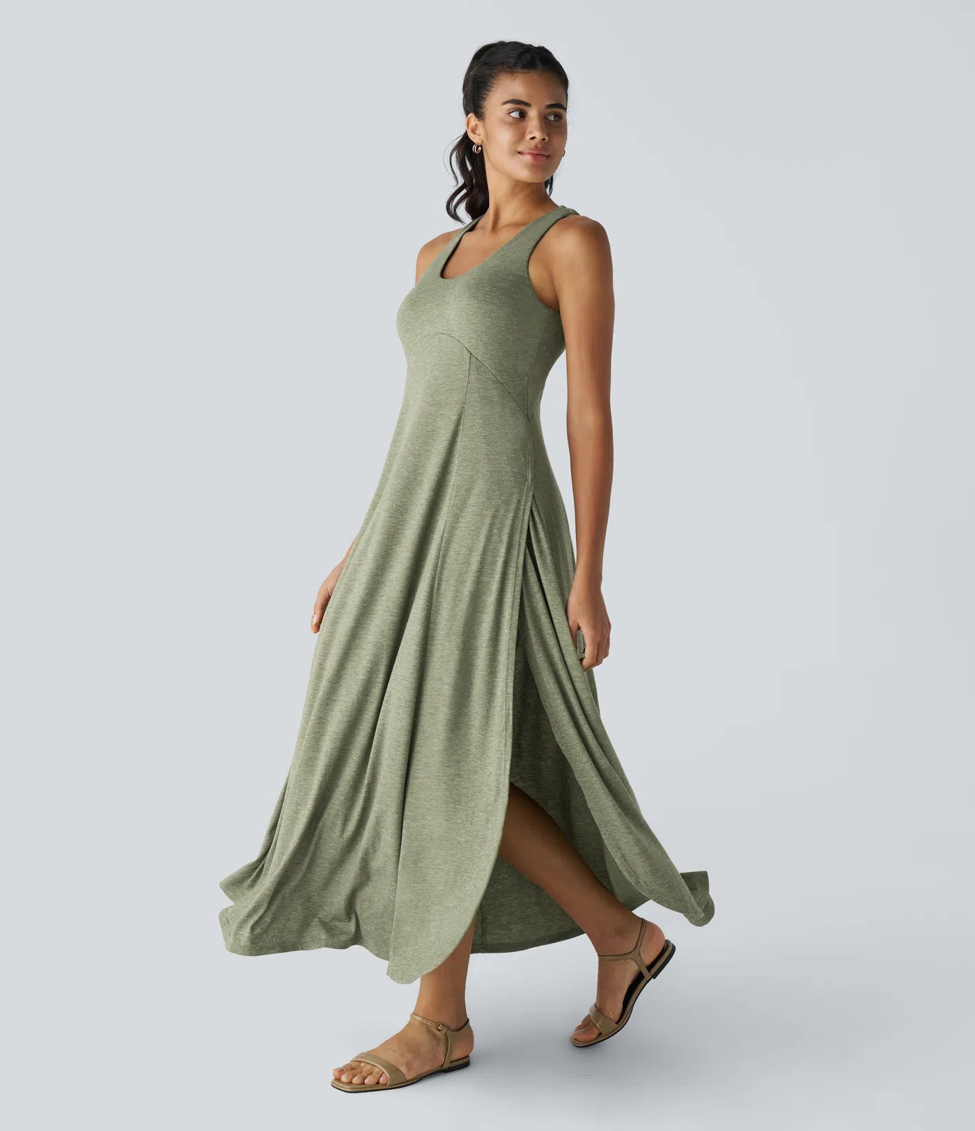 Halara | Maxi Dress con Spacco Laterale e Schiena Scoperta