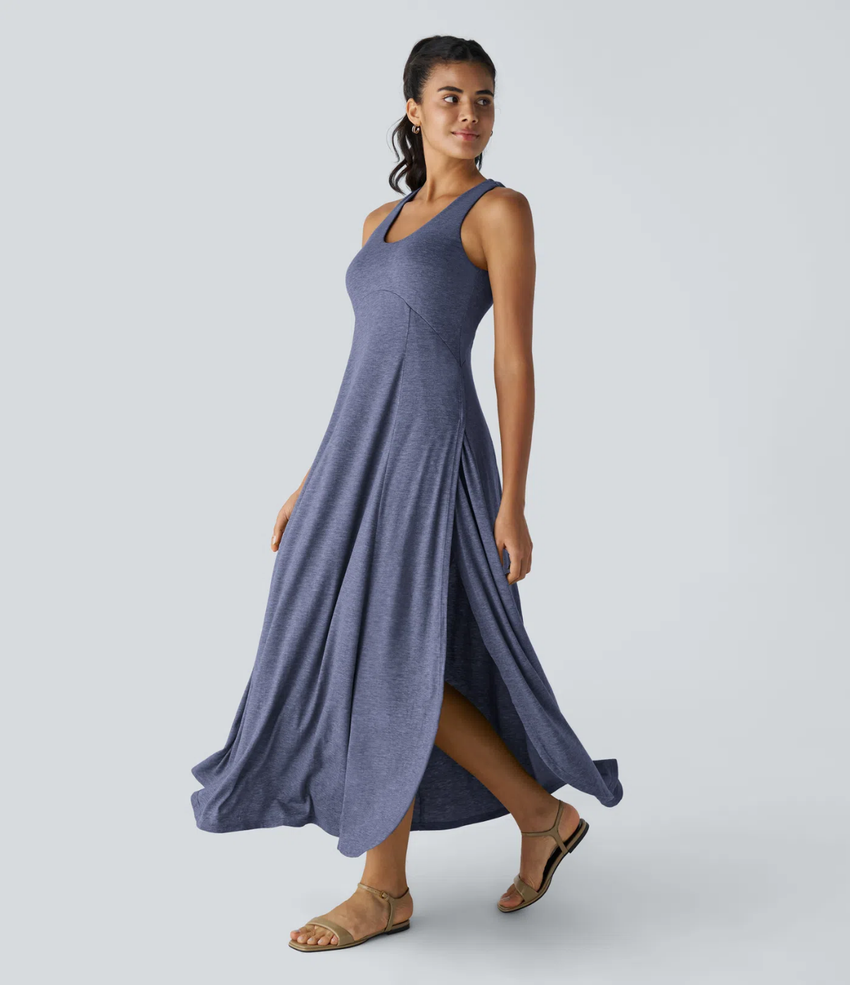 Halara | Maxi Dress con Spacco Laterale e Schiena Scoperta