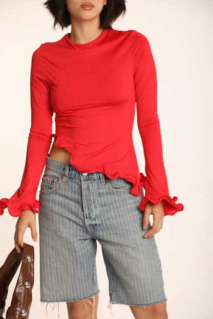 VIRELLA ASYMMETRISK CREW NECK SWIRL TOP