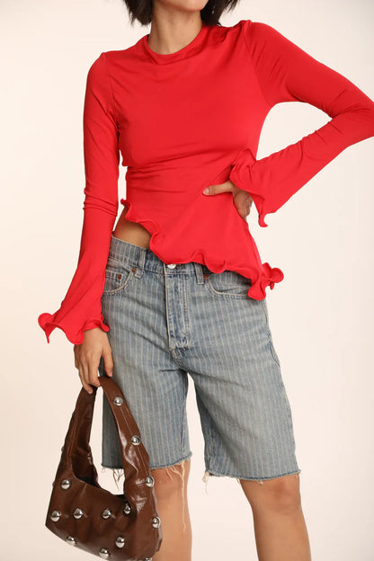 VIRELLA ASYMMETRISK CREW NECK SWIRL TOP