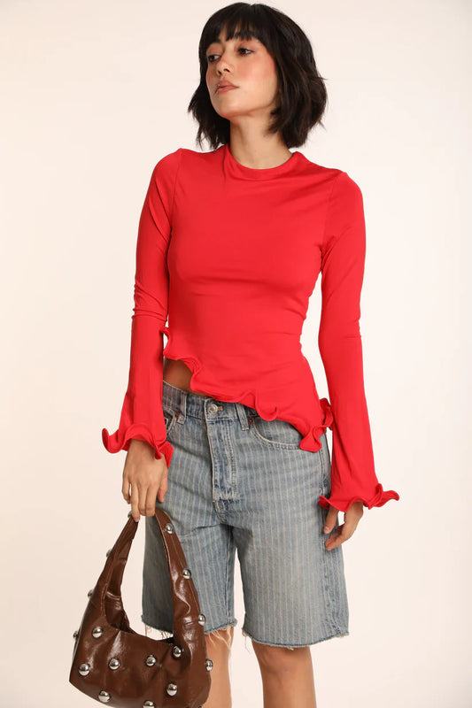 VIRELLA ASYMMETRISK CREW NECK SWIRL TOP