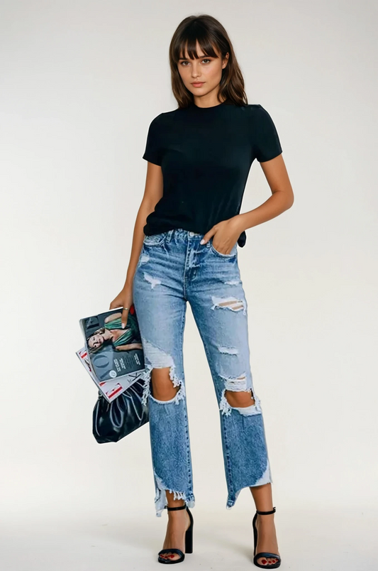 GIADA RIPPED RAW EDGE JEANS