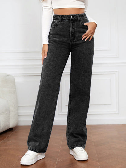 SORELLA HØJTALJET VASKET STRAIGHT JEANS