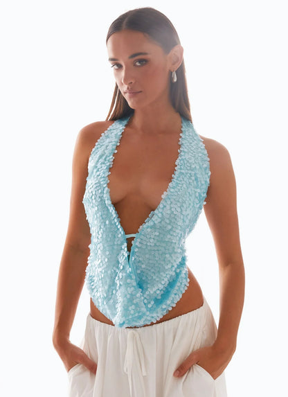 LUNA AZZURRO COWL TOP